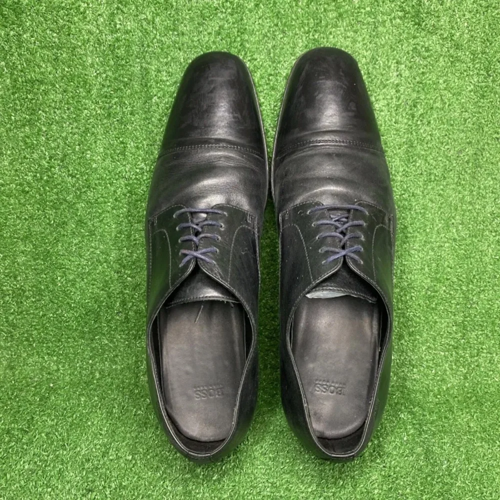 Boss Hugo Boss Dress Shoes Casual Oxford Black Leather Cap Toe‎ Lace Up Mens 13